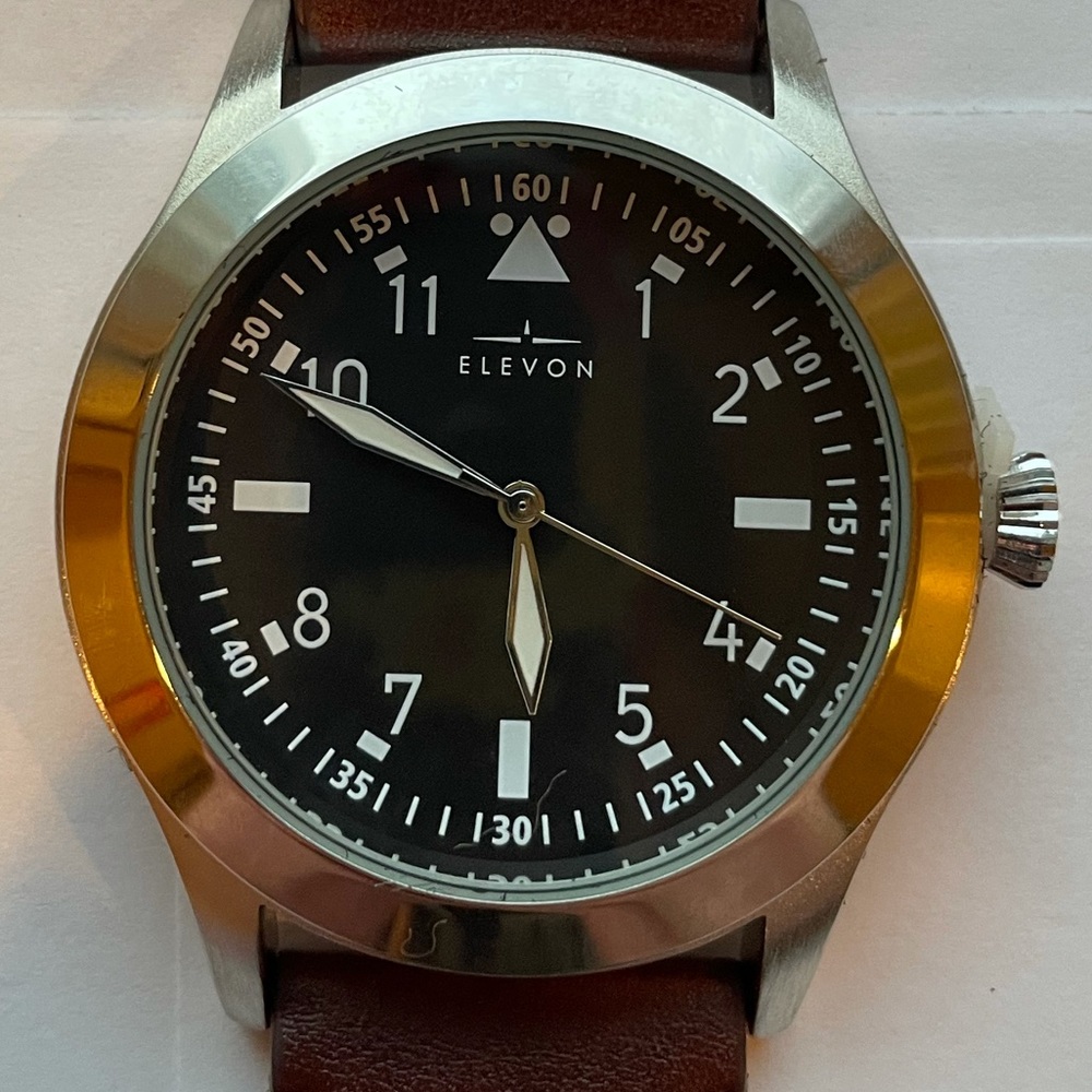 Elevon Hanson Black 42mm Quartz Brown Leather Men's Watch ELE117-1